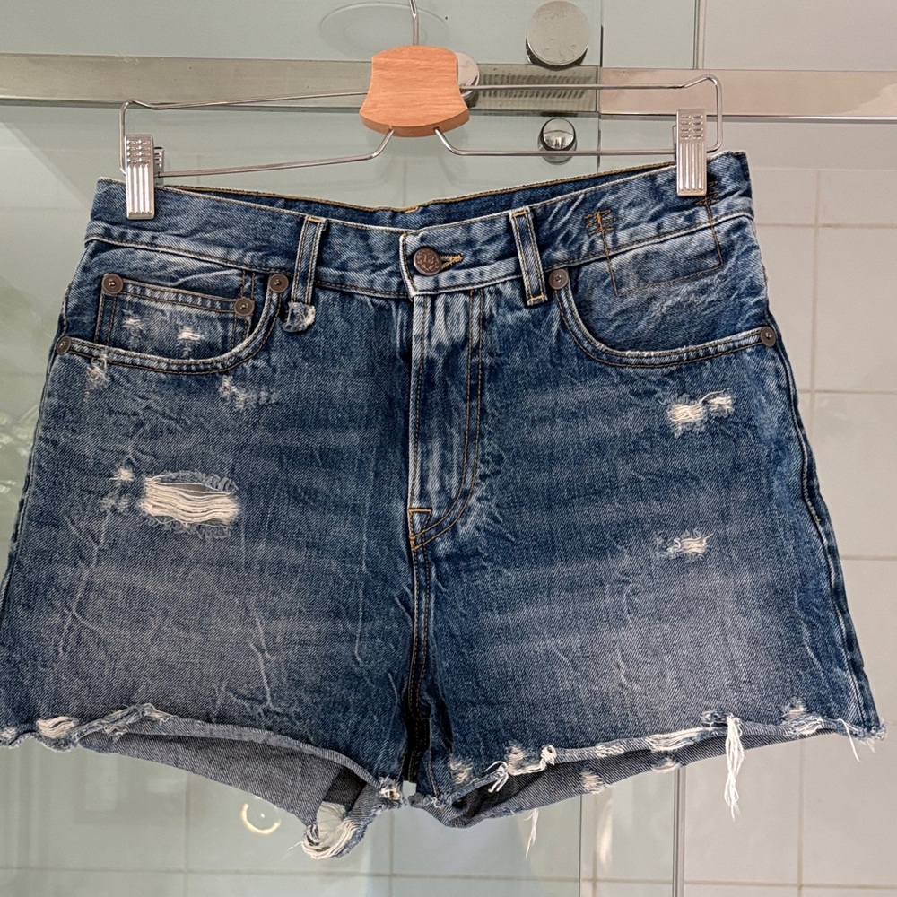 R13 Distressed Denim Shorts - Blue